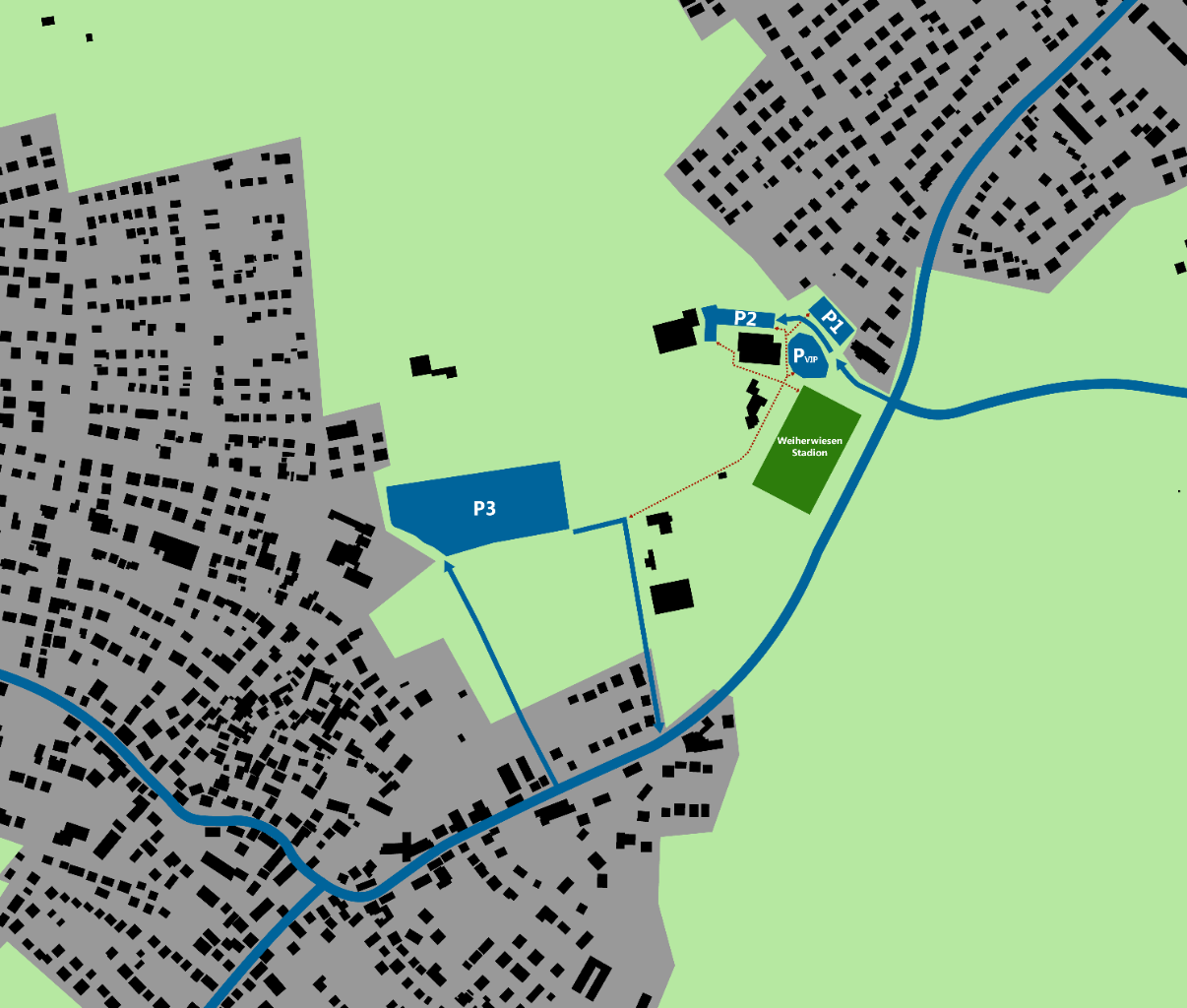Parkleitsystem für das Relegationsspiel zwischen SV Wurmlingen - FC Römerstein